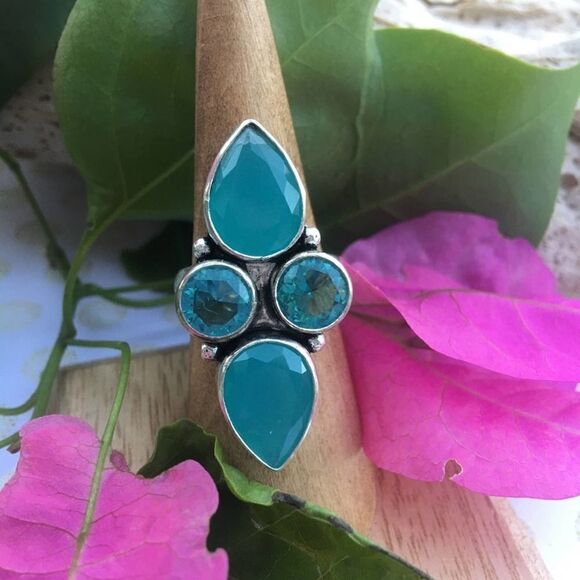 Blue Chalcedony Sterling Silver Gemstone Ring Size 8.5 - Picture 4 of 6